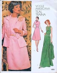 1185 VOGUE TEAL TRAINA 70S COLLAR JACKET, EMPIRE DRESS SLEEVES OR NOT LENGTHS PATTERN 18 1/2 41B